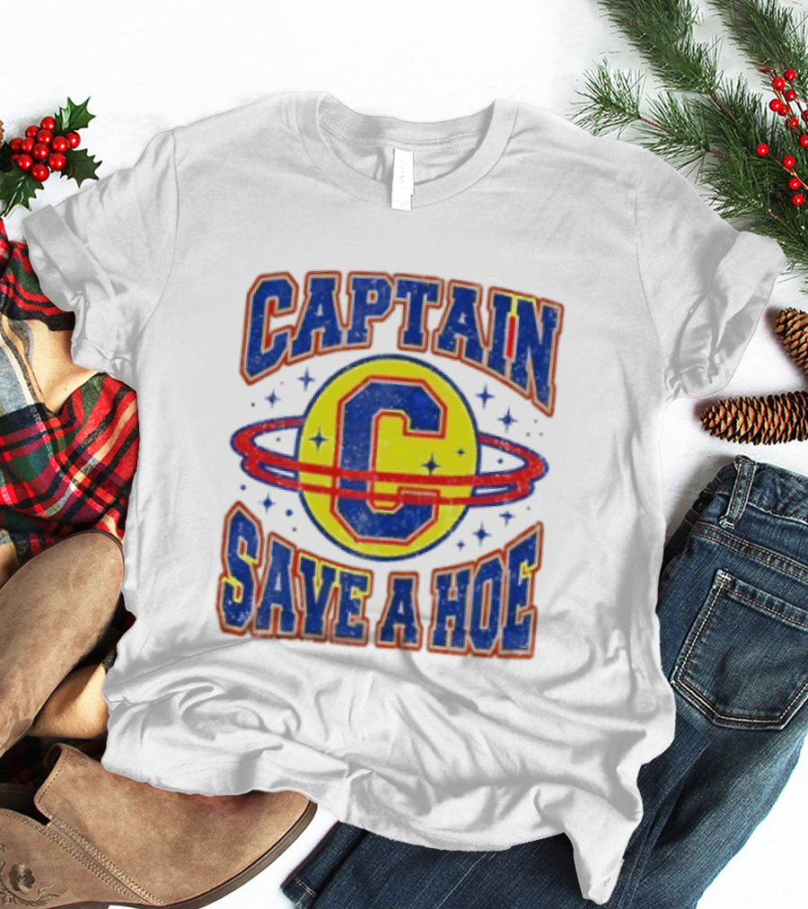 Captain Save A Hoe Distressed Pop Culture Retro Saturn Ring T-Shirt