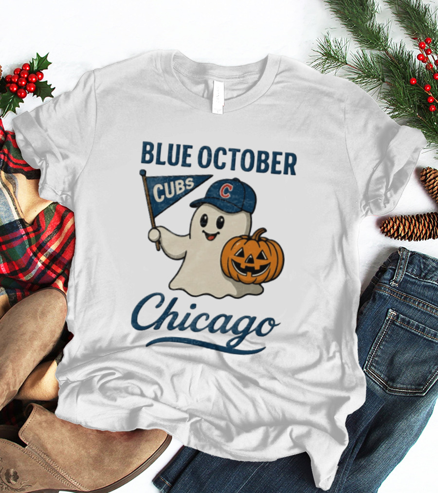 Chicago Cubs Blue October Halloween Ghost Pumpkin Baseball T-Shirt
