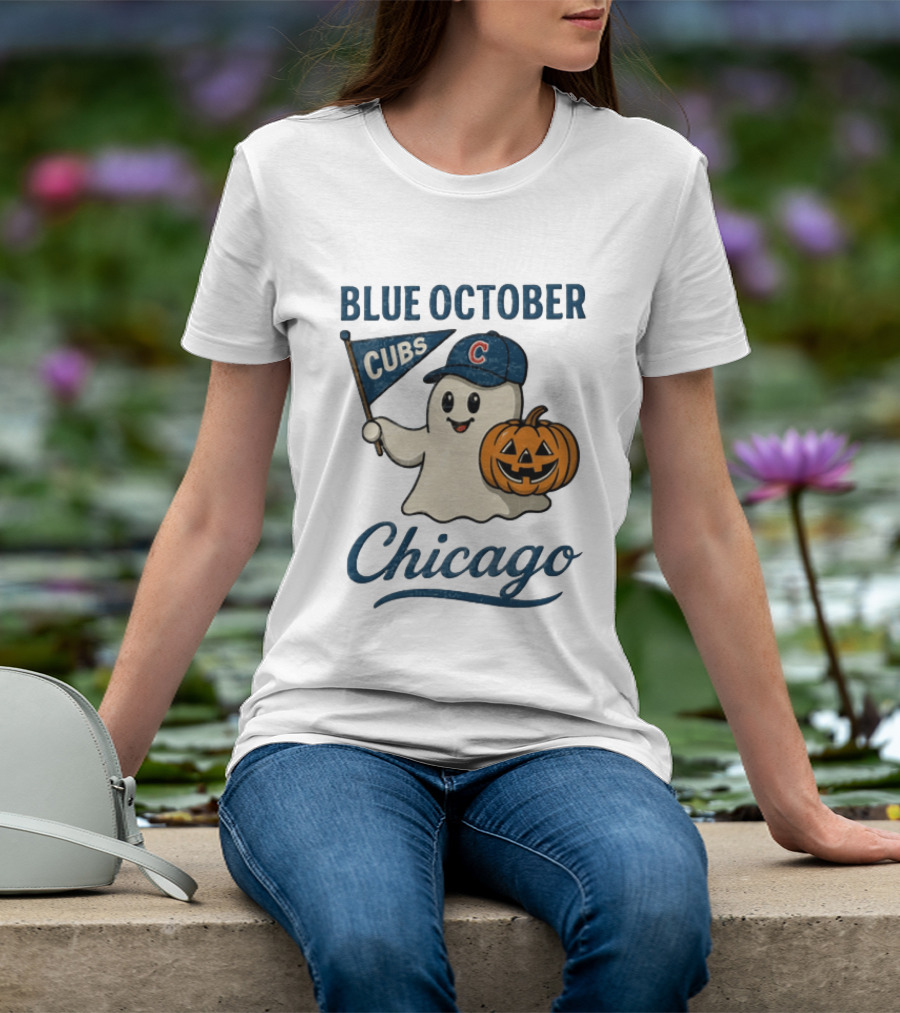 Chicago Cubs Blue October Halloween Ghost Pumpkin Baseball T-Shirt