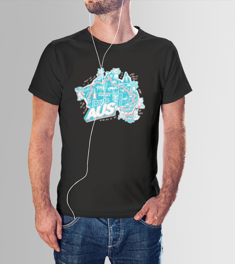 Route Aus Australia Map Animals Travel Icons Brisbane Sydney Melbourne Canberra T-Shirt