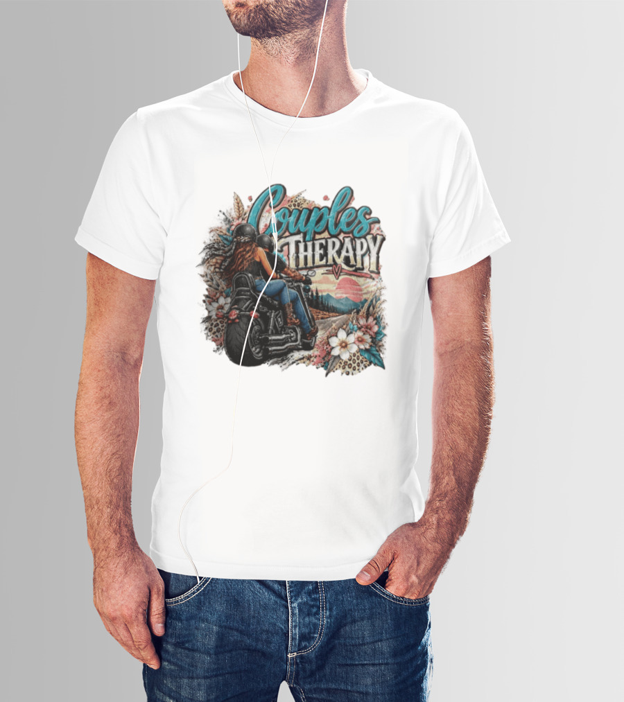 Couples Therapy Motorcycle Sunset Flowers Adventure T-Shirt