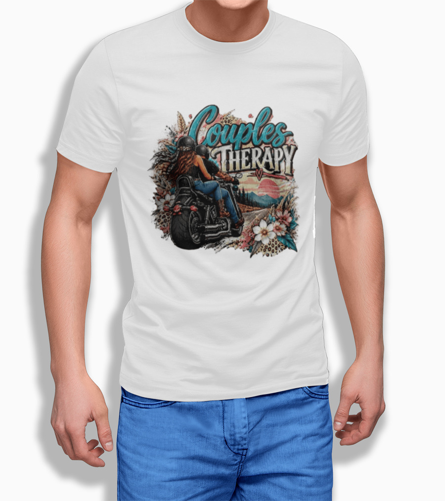 Couples Therapy Motorcycle Sunset Flowers Adventure T-Shirt