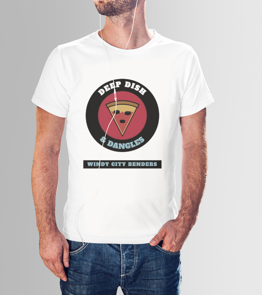 Deep Dish & Dangles Windy City Benders Hockey Pizza Slice T-Shirt