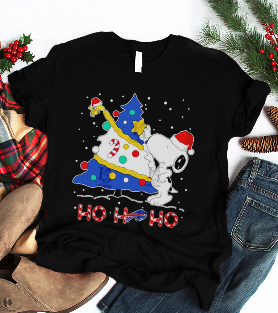 Snoopy Woodstock Buffalo Bills Christmas Tree Ho Ho Ho T-Shirt