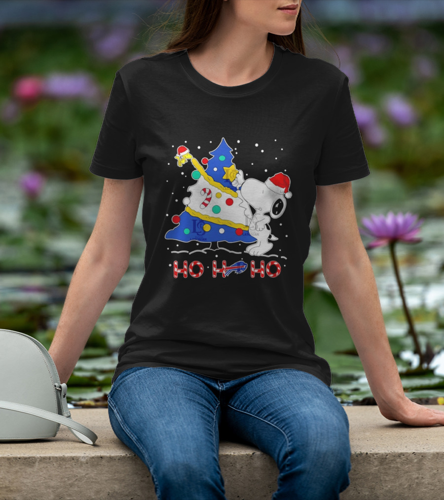 Snoopy Woodstock Buffalo Bills Christmas Tree Ho Ho Ho T-Shirt