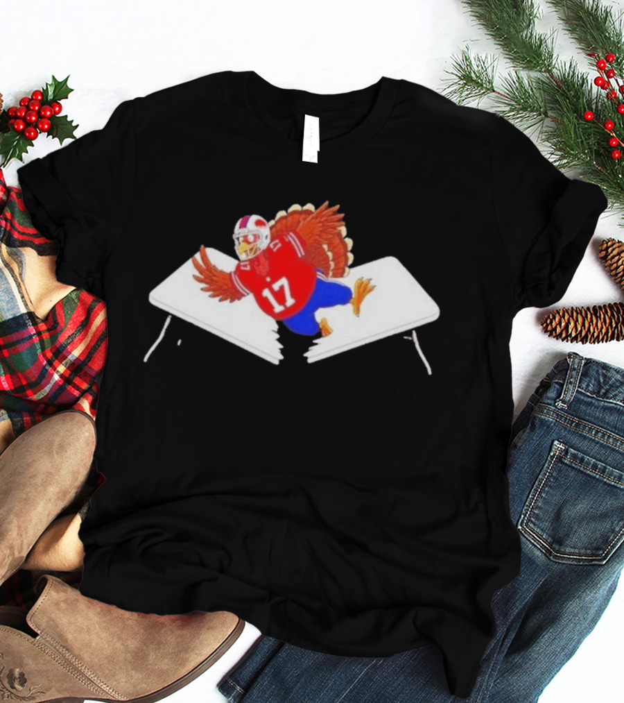 Buffalo Turkey Josh Allen 17 Thanksgiving 2026 Football Table Dive T-Shirt
