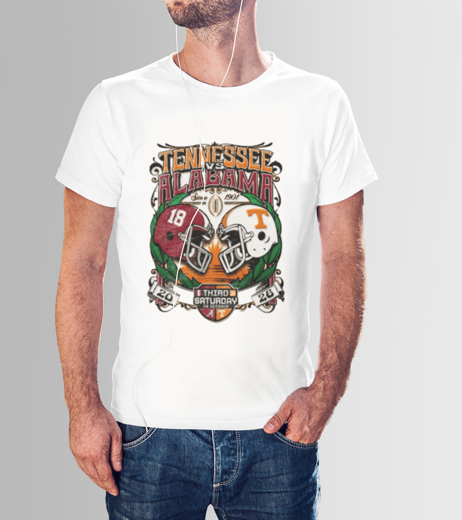 Tennessee Vs Alabama Football Rivalry Third Saturday October 2026 Helmets Since 1901 T-Shirt