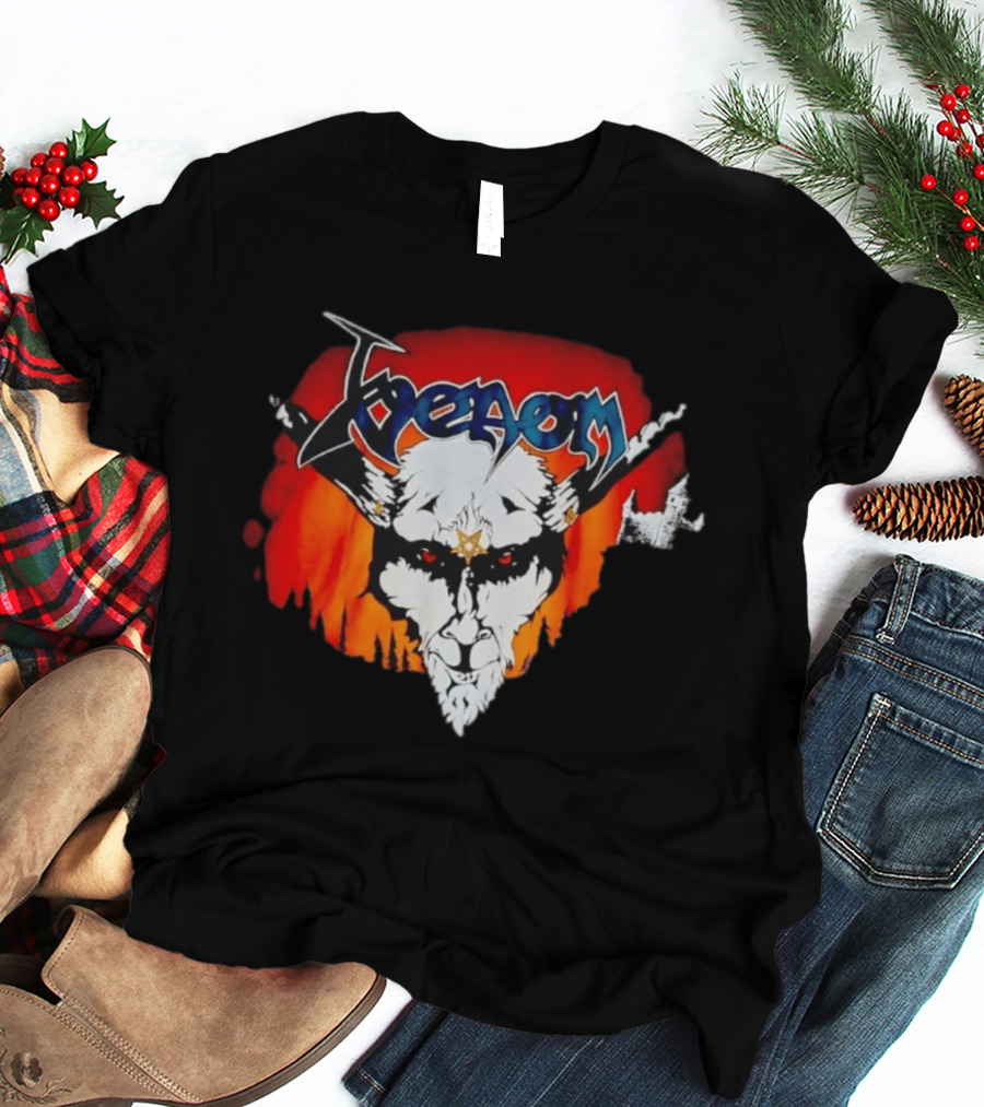 Venom Heavy Metal Goat With Star Symbol And Fiery T-Shirt