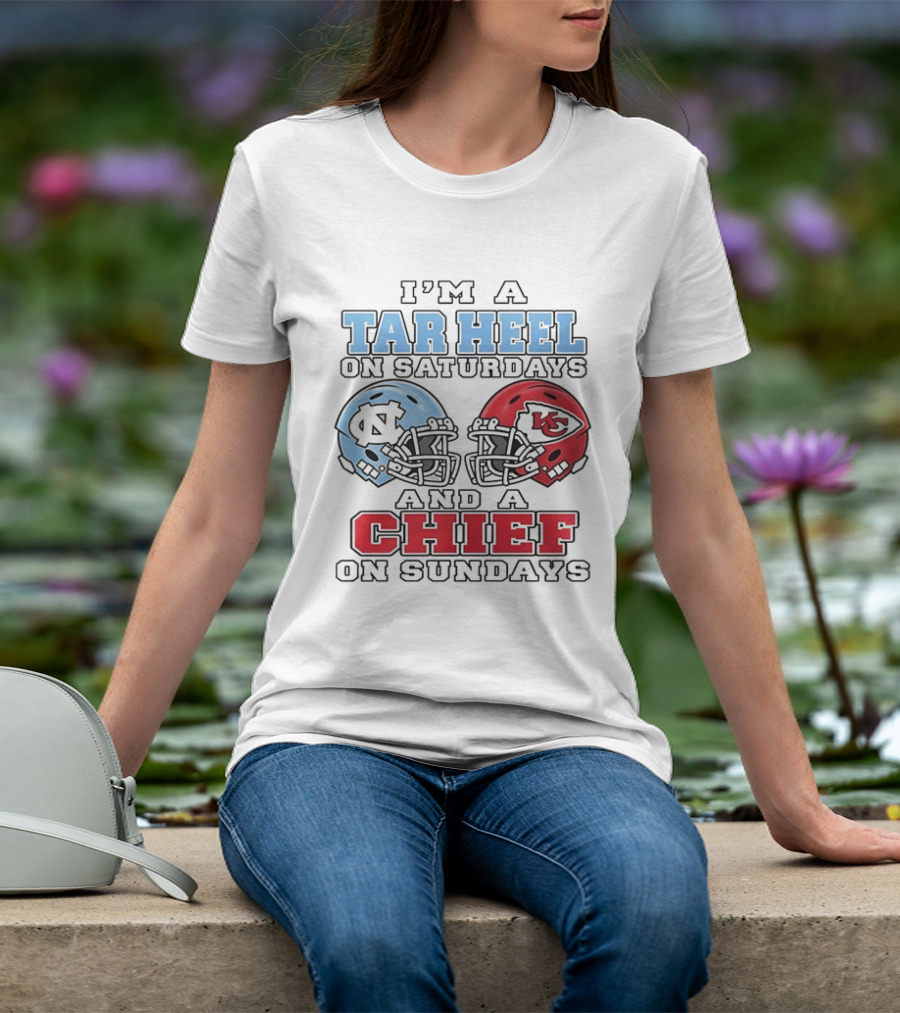 I'm A Tar Heel On Saturdays And A Chief On Sundays Football Helmets T-Shirt
