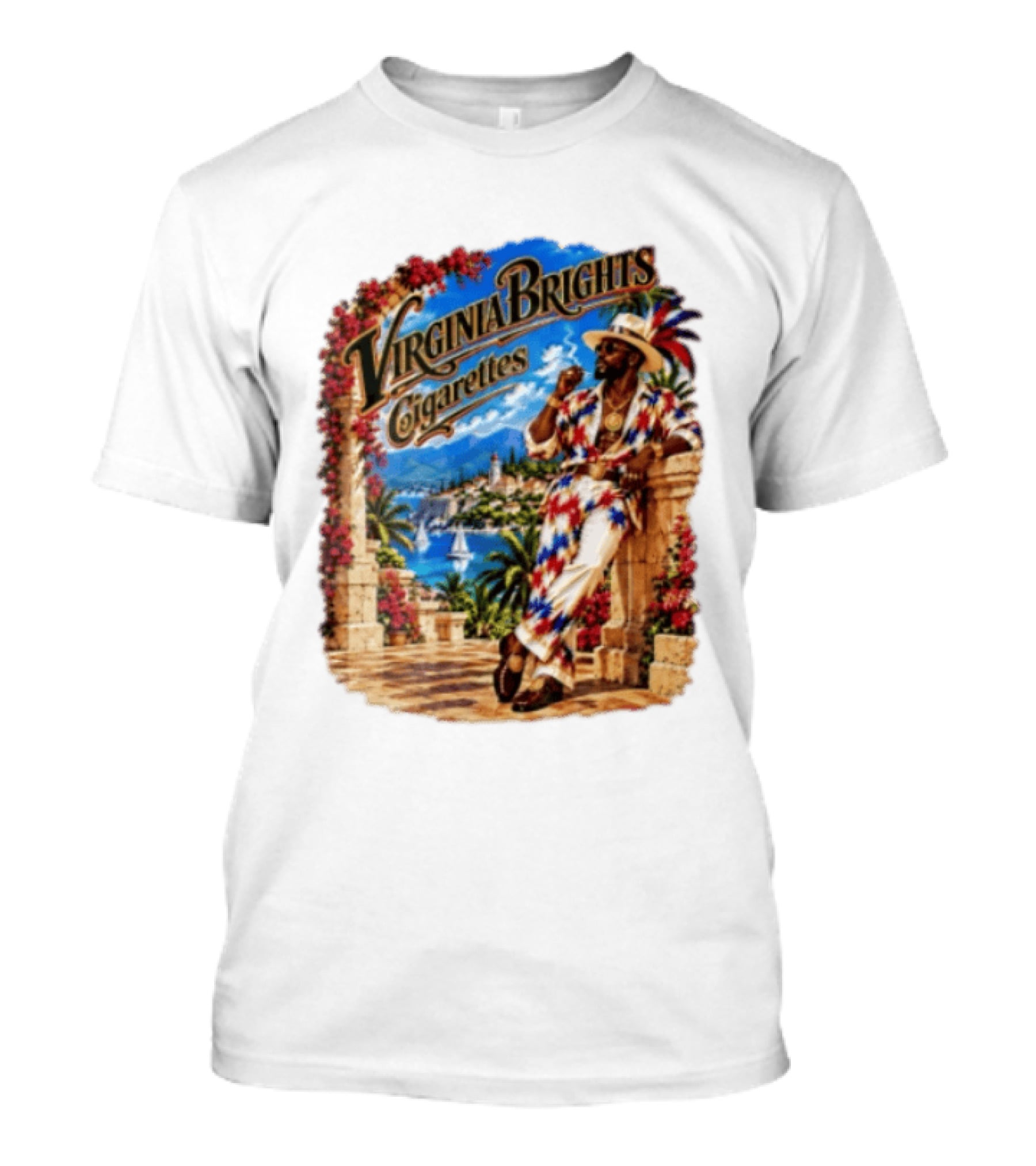 Virginia Brights Cigarettes Man On Mediterranean Terrace Smoking T-Shirt