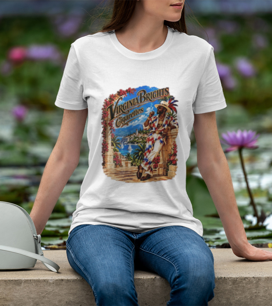 Virginia Brights Cigarettes Man On Mediterranean Terrace Smoking T-Shirt