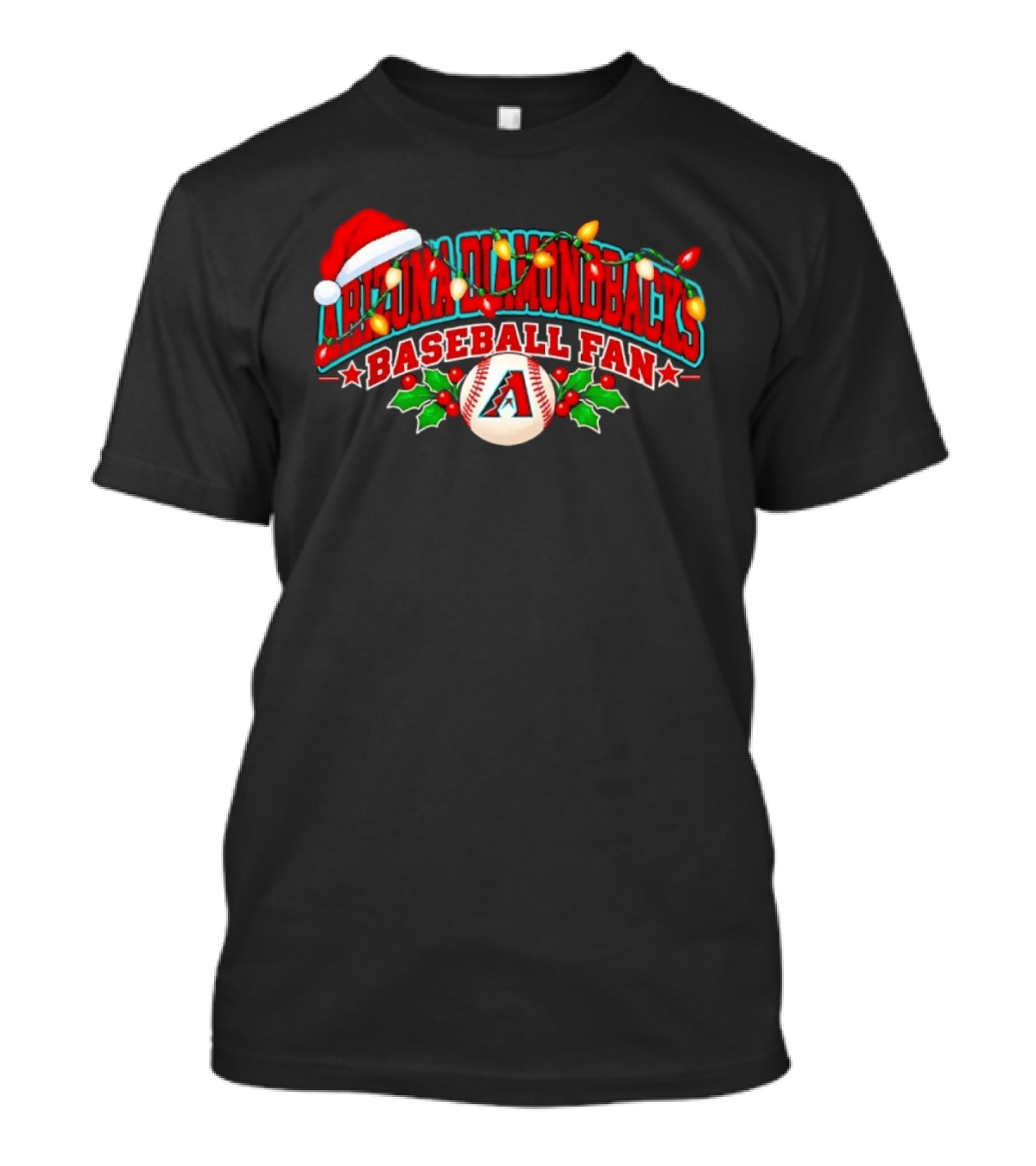 Arizona Diamondbacks Baseball Fan Christmas Santa Hat And Lights T-Shirt