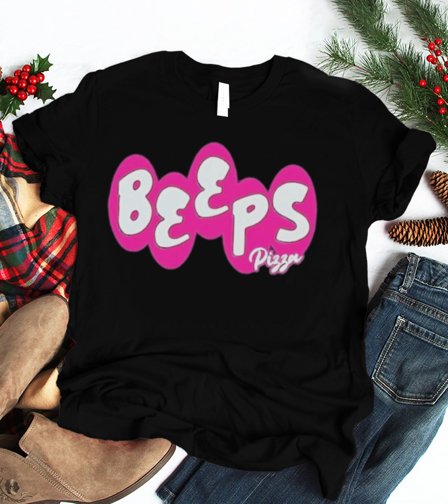 Beeps Pizza Retro Pink Bubble Lettering T-Shirt