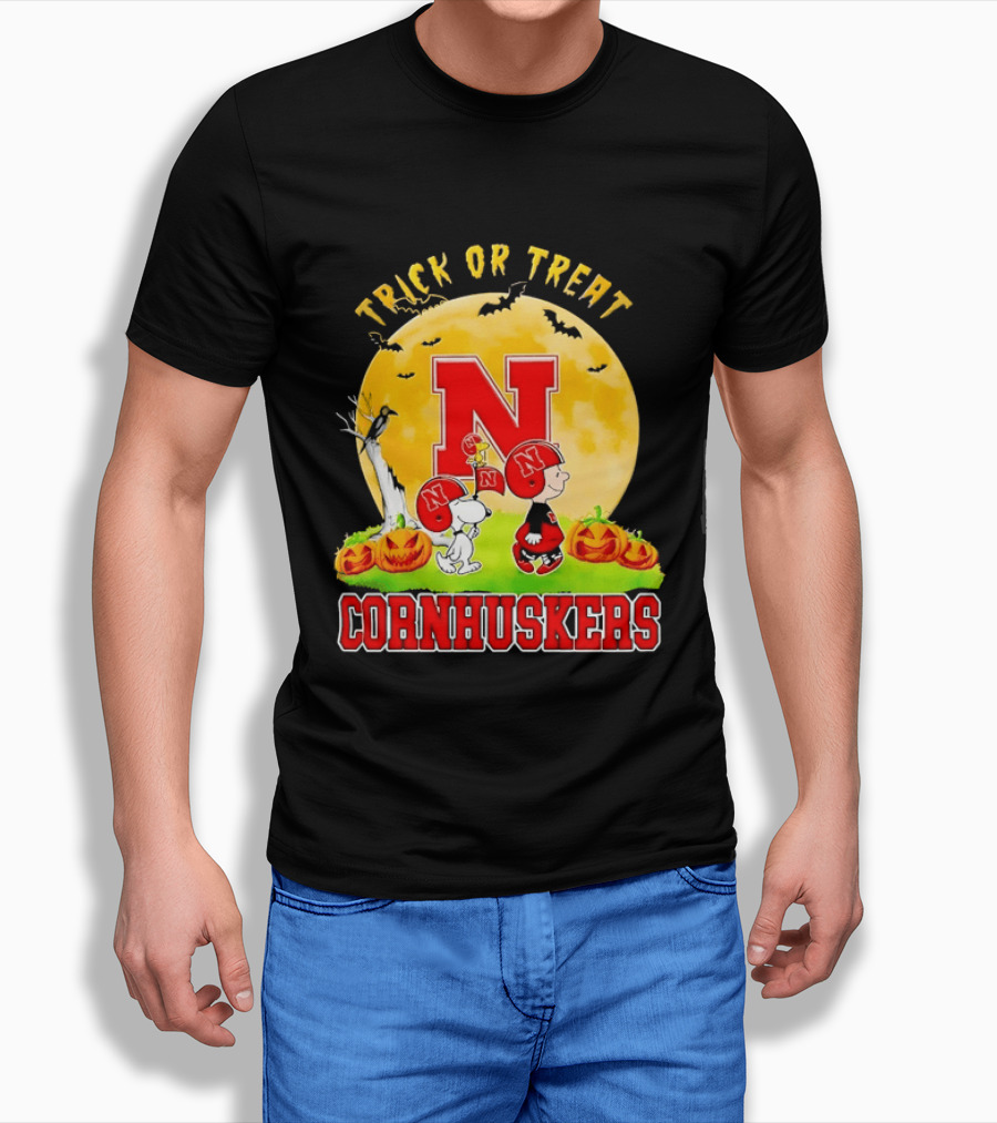 Nebraska Cornhuskers Trick Or Treat Halloween Charlie Brown Snoopy T-Shirt
