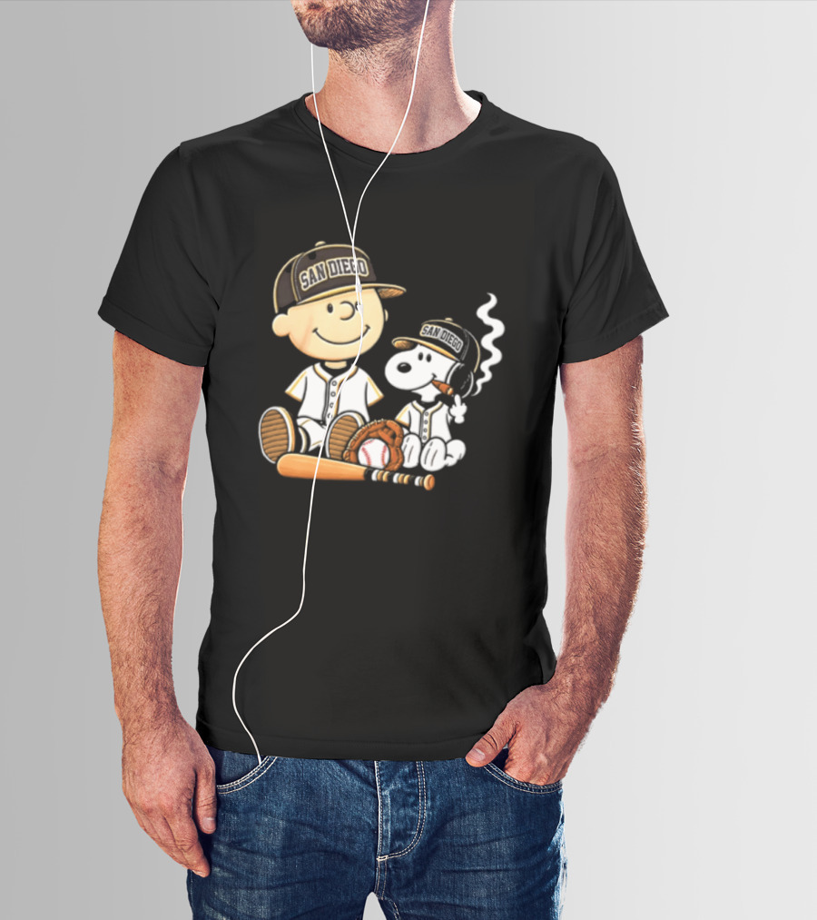 San Diego Padres Charlie Brown Snoopy Smoking Cigar Baseball T-Shirt