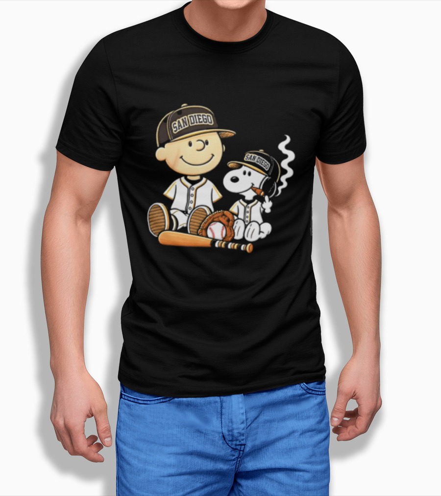 San Diego Padres Charlie Brown Snoopy Smoking Cigar Baseball T-Shirt