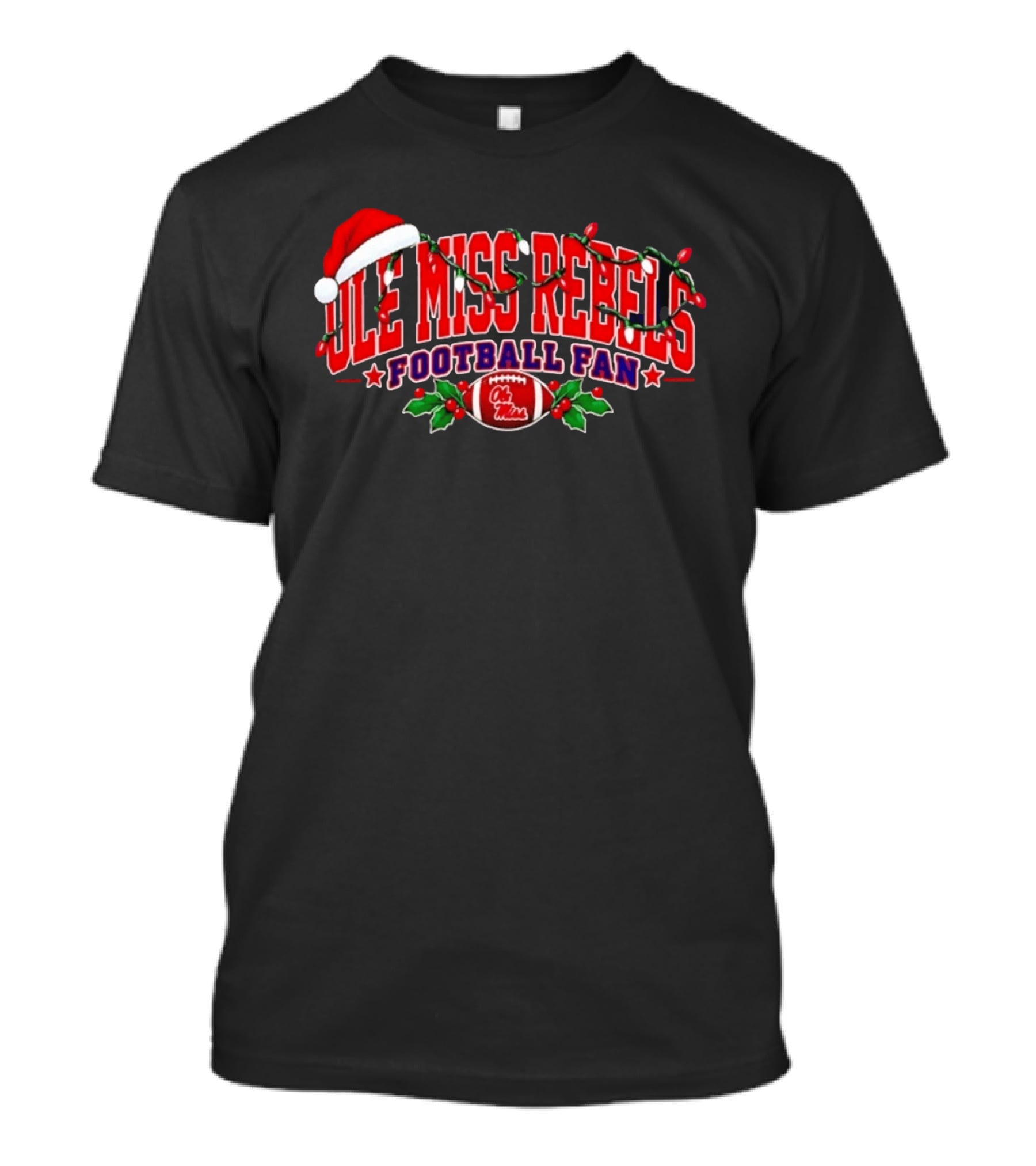 Ole Miss Rebels Football Fan Christmas Lights Santa Hat T-Shirt