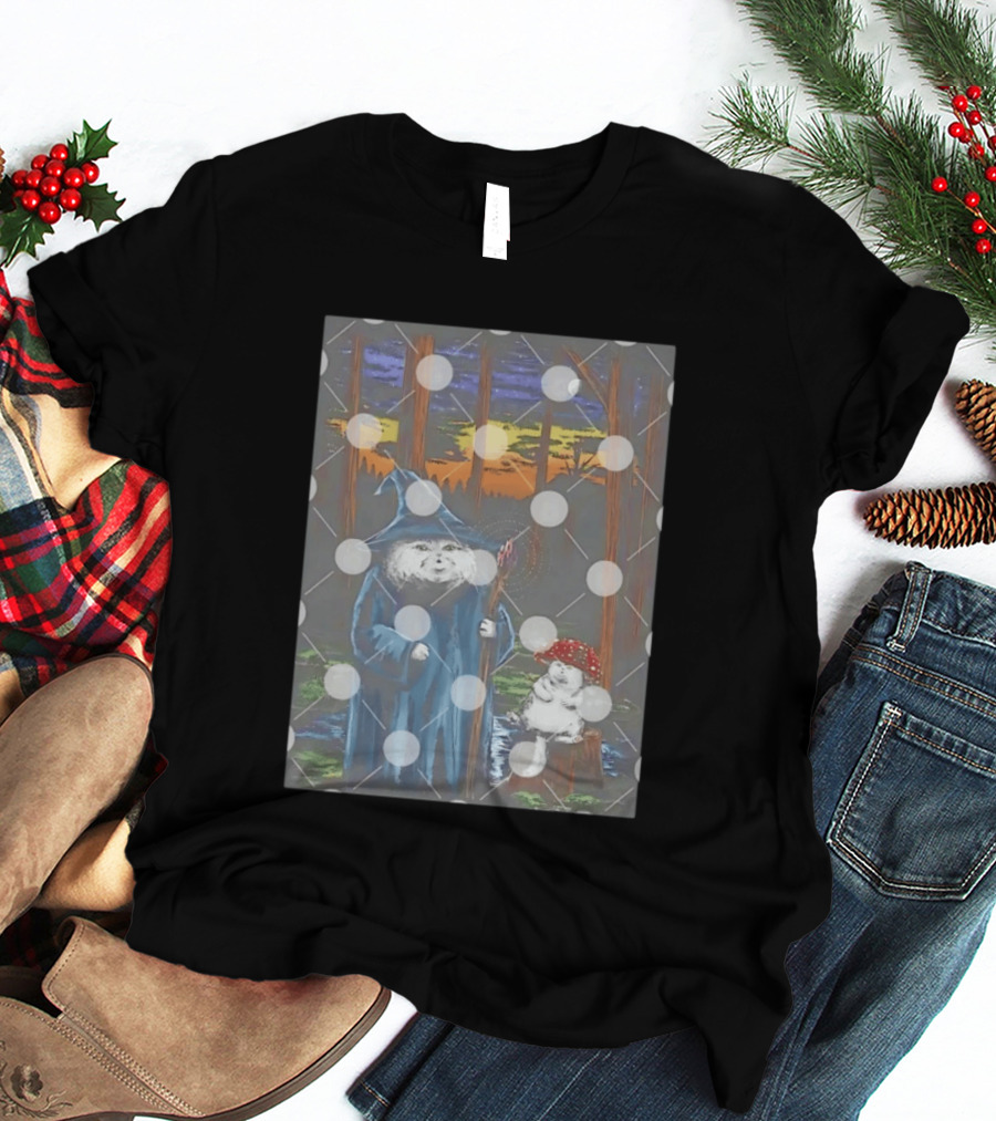 Wizard Cat With Mushroom Friend In Enchanted Forest Sunset T-Shirt