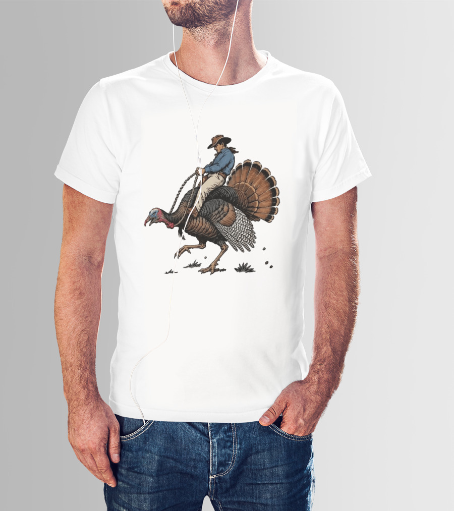 Cowboy Riding Turkey Thanksgiving Humor T-Shirt