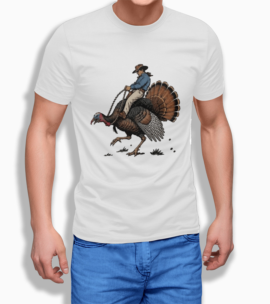 Cowboy Riding Turkey Thanksgiving Humor T-Shirt