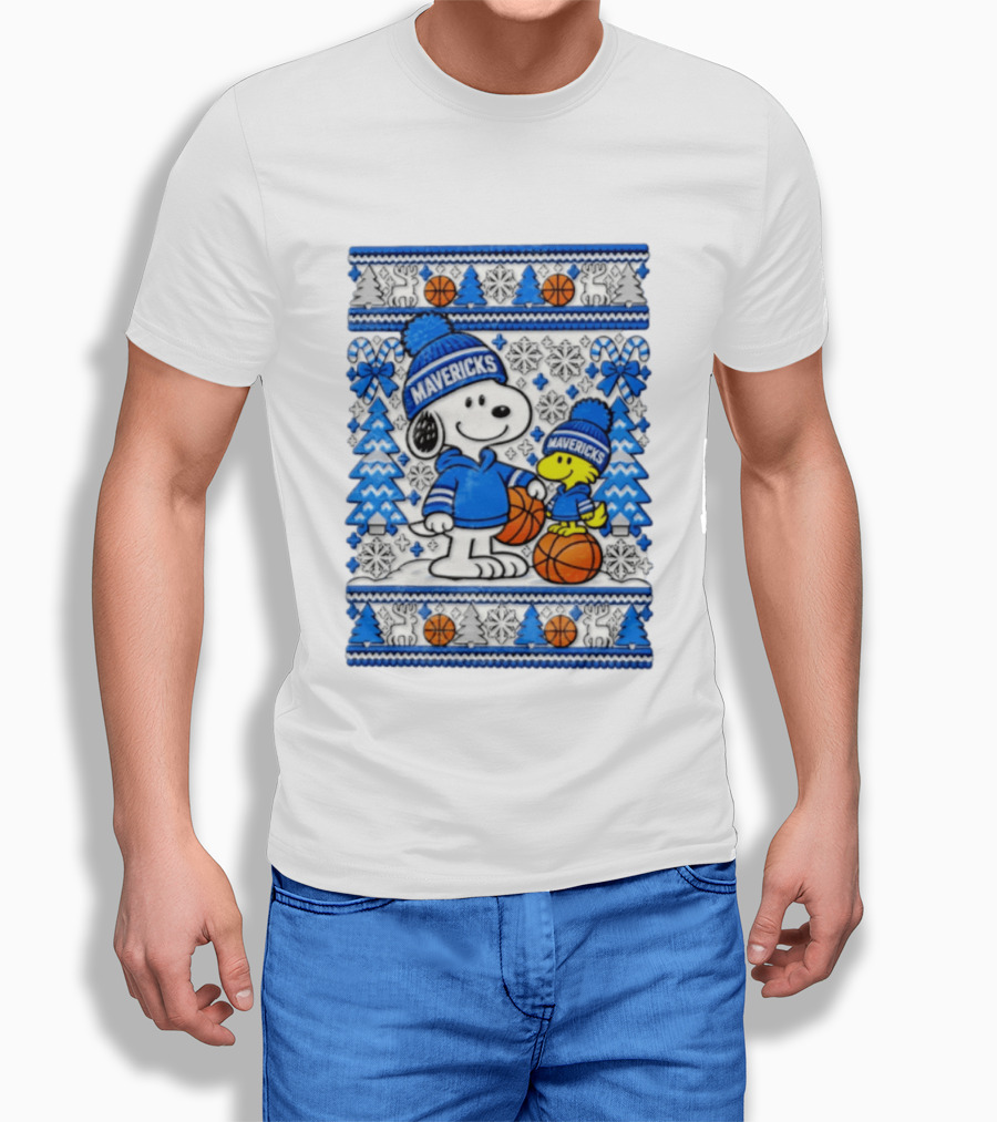 Dallas Mavericks Snoopy Woodstock Christmas Basketball T-Shirt