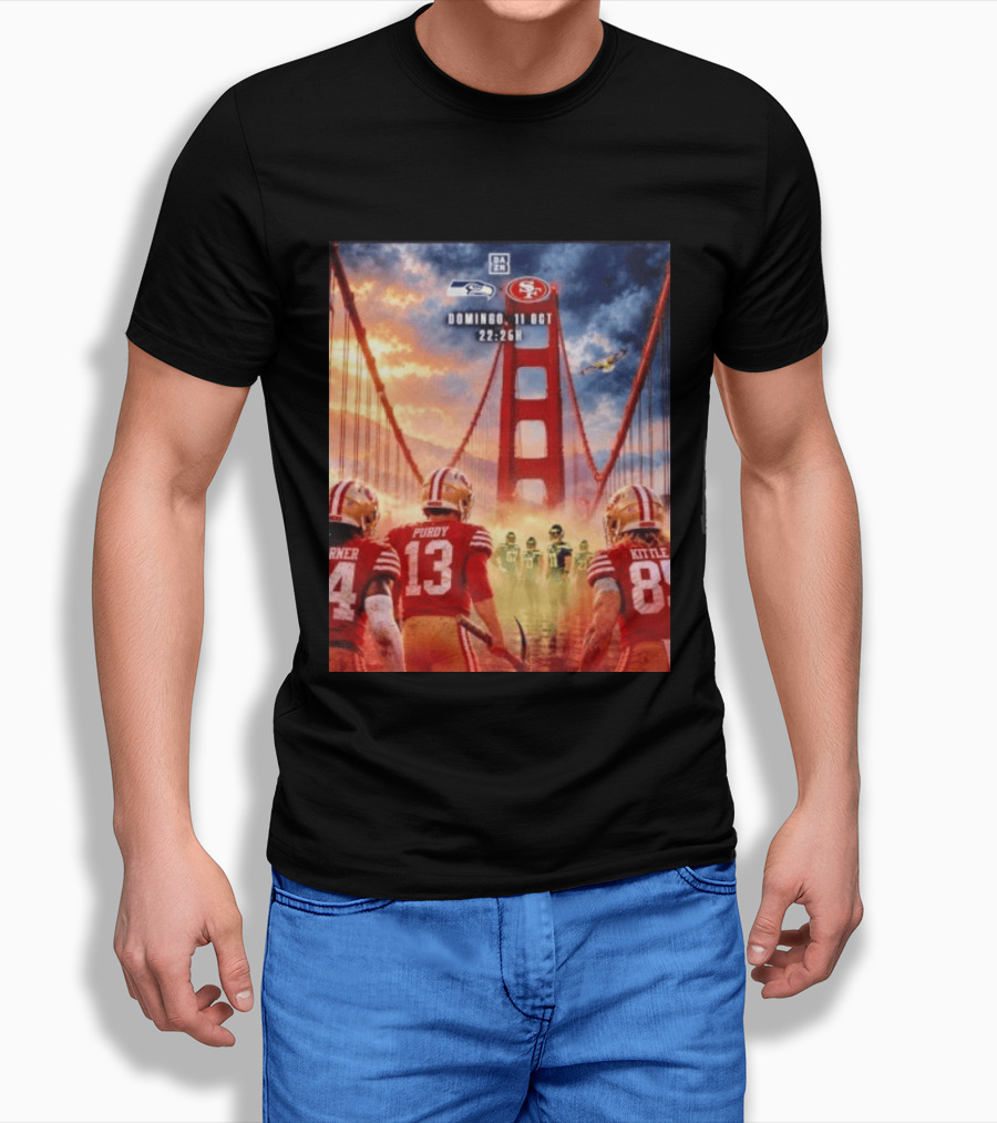 Seattle Seahawks Vs SF 49ers Purdy Kittle Battle Domingueo 11 Oct 22:26H Golden Gate Bridge Showdown T-Shirt