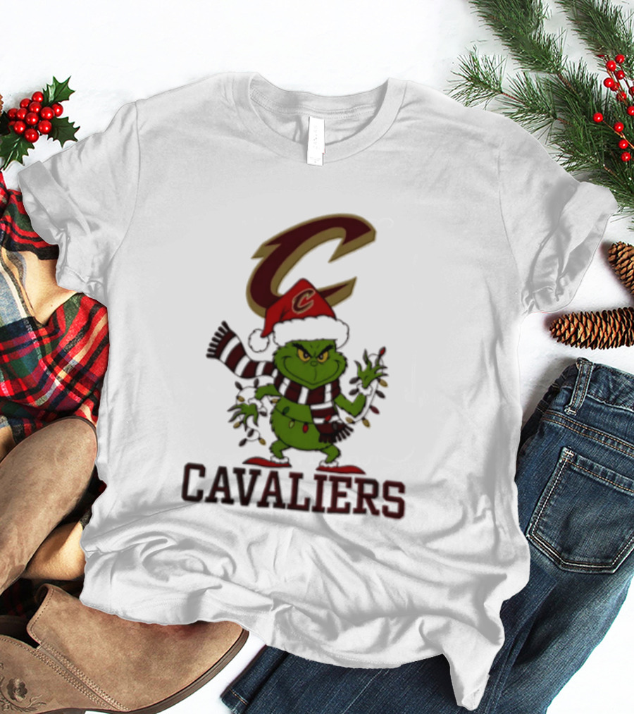 Grinch Cleveland Cavaliers Christmas 2026 Scarf Santa Hat Lights T-Shirt
