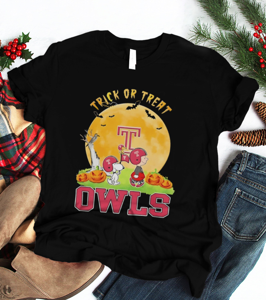 Trick Or Treat Temple Owls Charlie Brown Snoopy Halloween T-Shirt