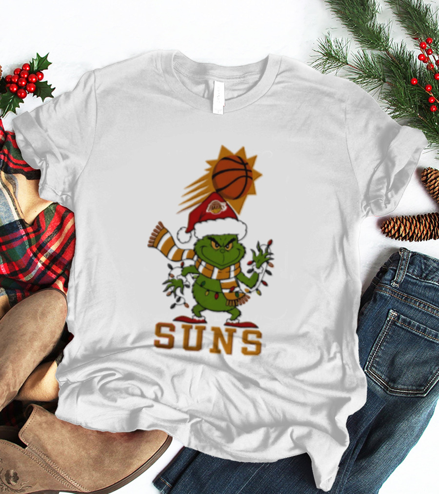 Grinch Phoenix Suns Christmas 2026 Santa Hat Basketball T-Shirt