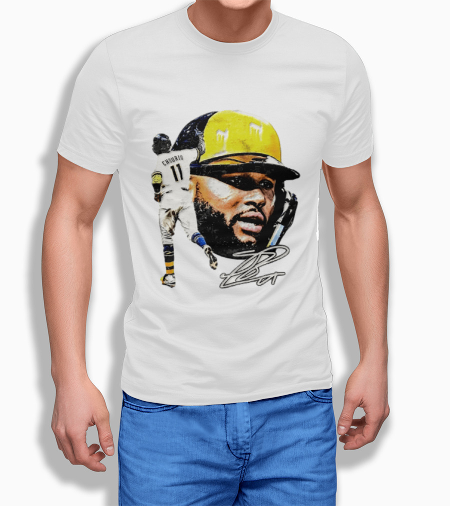 Jackson Chourio #11 Milwaukee Baseball Player Portrait And Signature T-Shirt