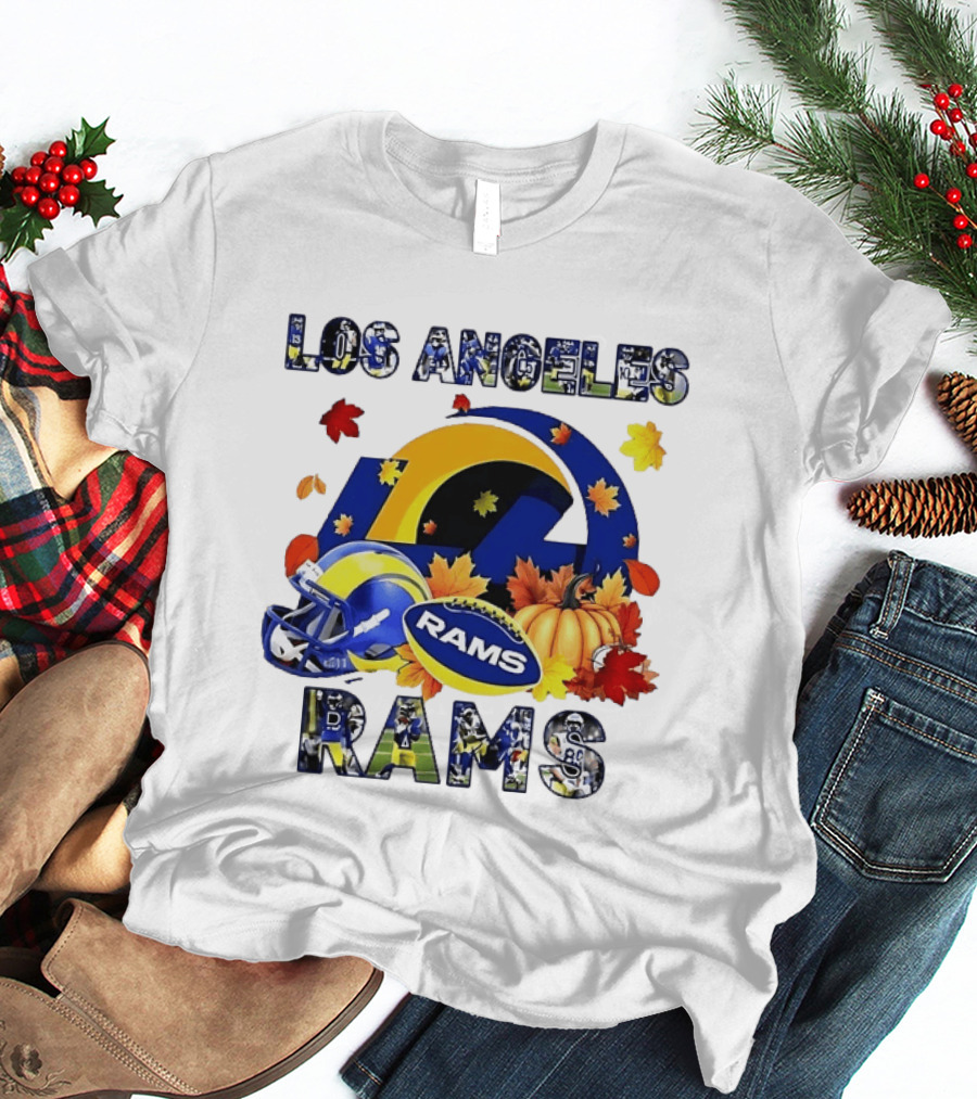 Los Angeles Rams Halloween Fall Football With Leaves And Pumpkin T-Shirt