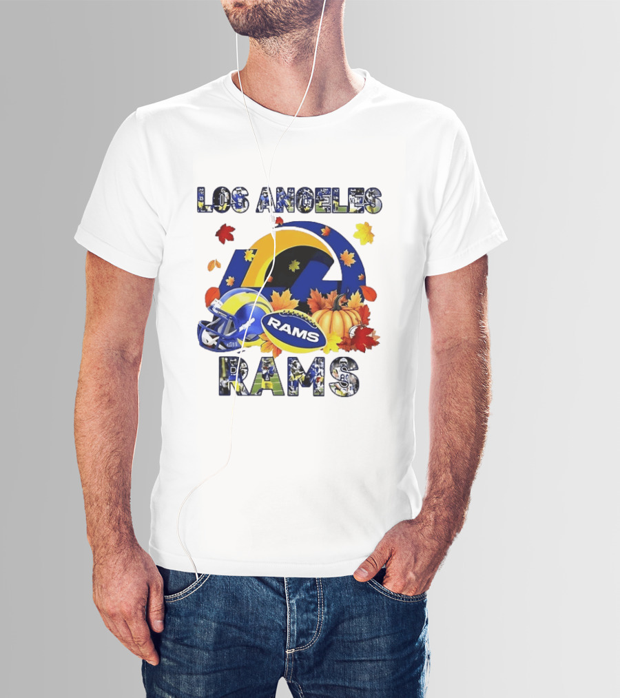 Los Angeles Rams Halloween Fall Football With Leaves And Pumpkin T-Shirt