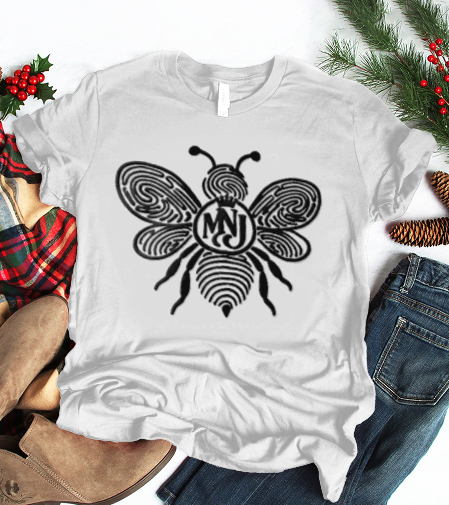Mnj Black Bee Crown Fingerprint Monogram T-Shirt