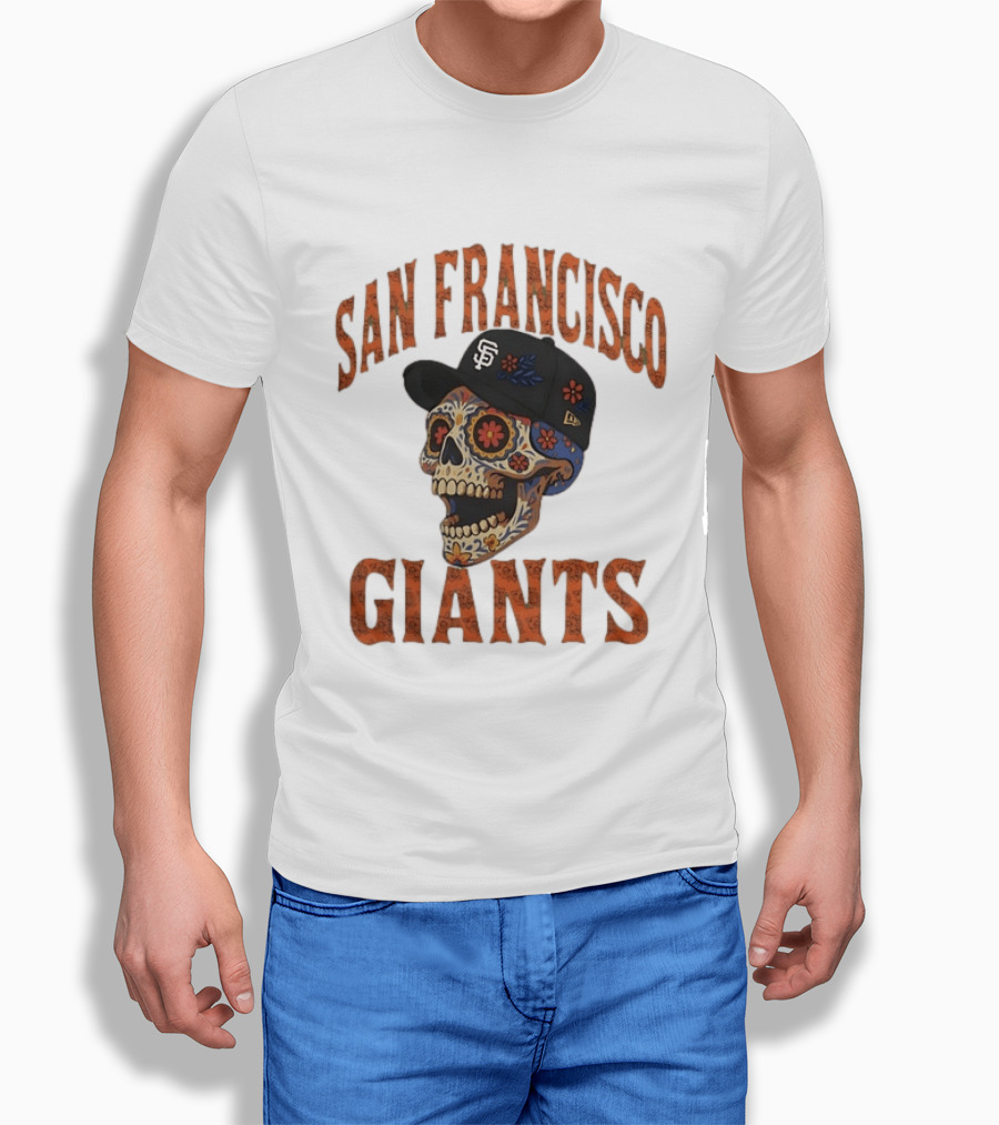 San Francisco Giants Sugar Skull Cap Floral Decor T-Shirt