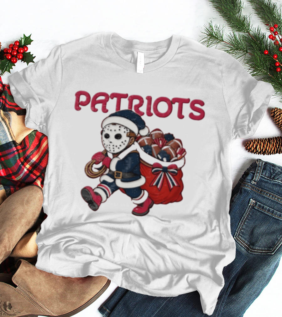 Patriots Christmas Football Horror Red Navy Holiday Mask T-Shirt