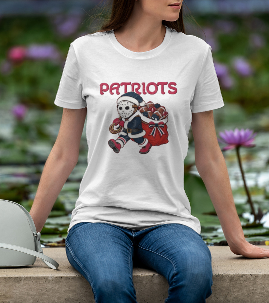 Patriots Christmas Football Horror Red Navy Holiday Mask T-Shirt