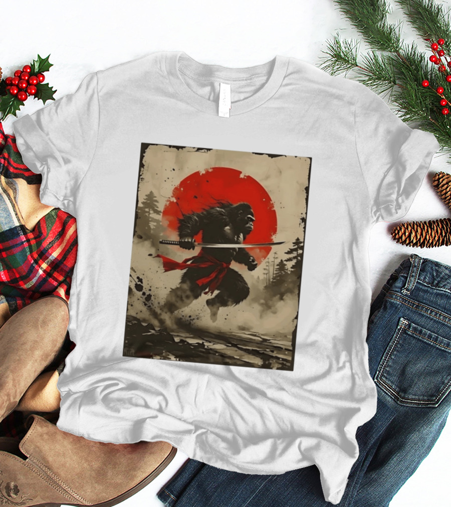 Samurai Gorilla Katana With Rising Sun T-Shirt