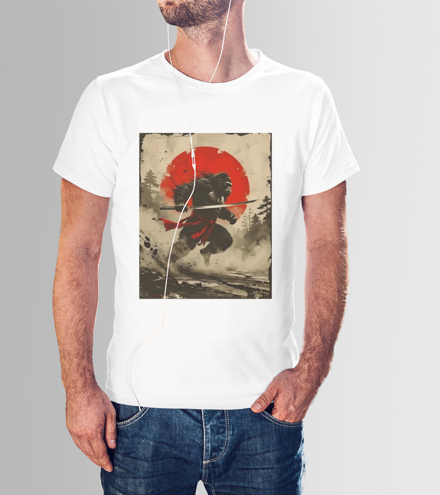 Samurai Gorilla Katana With Rising Sun T-Shirt