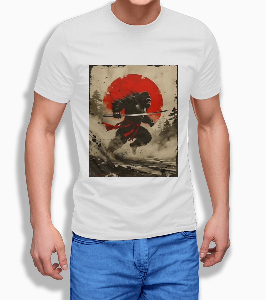Samurai Gorilla Katana With Rising Sun T-Shirt