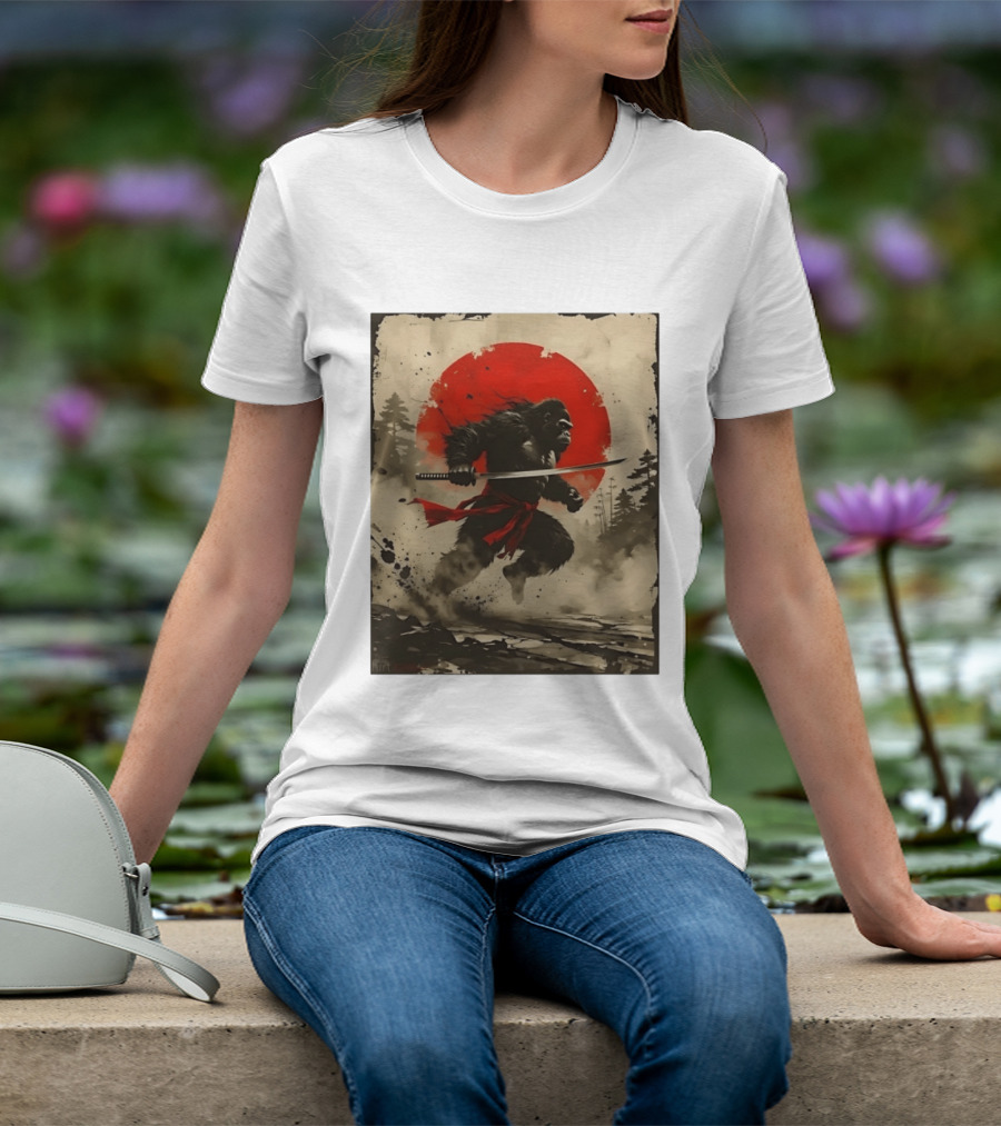 Samurai Gorilla Katana With Rising Sun T-Shirt