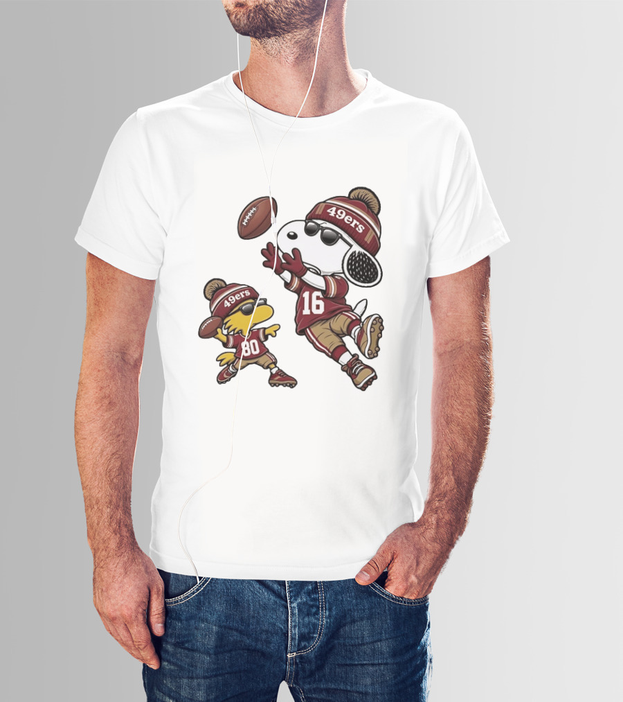 San Francisco 49ers Snoopy Woodstock Football Players Number 16 80 T-Shirt