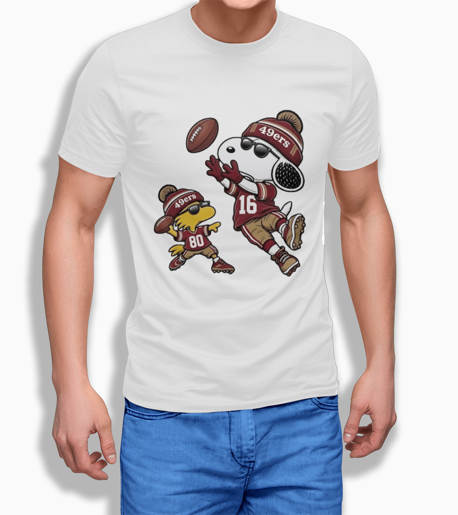 San Francisco 49ers Snoopy Woodstock Football Players Number 16 80 T-Shirt