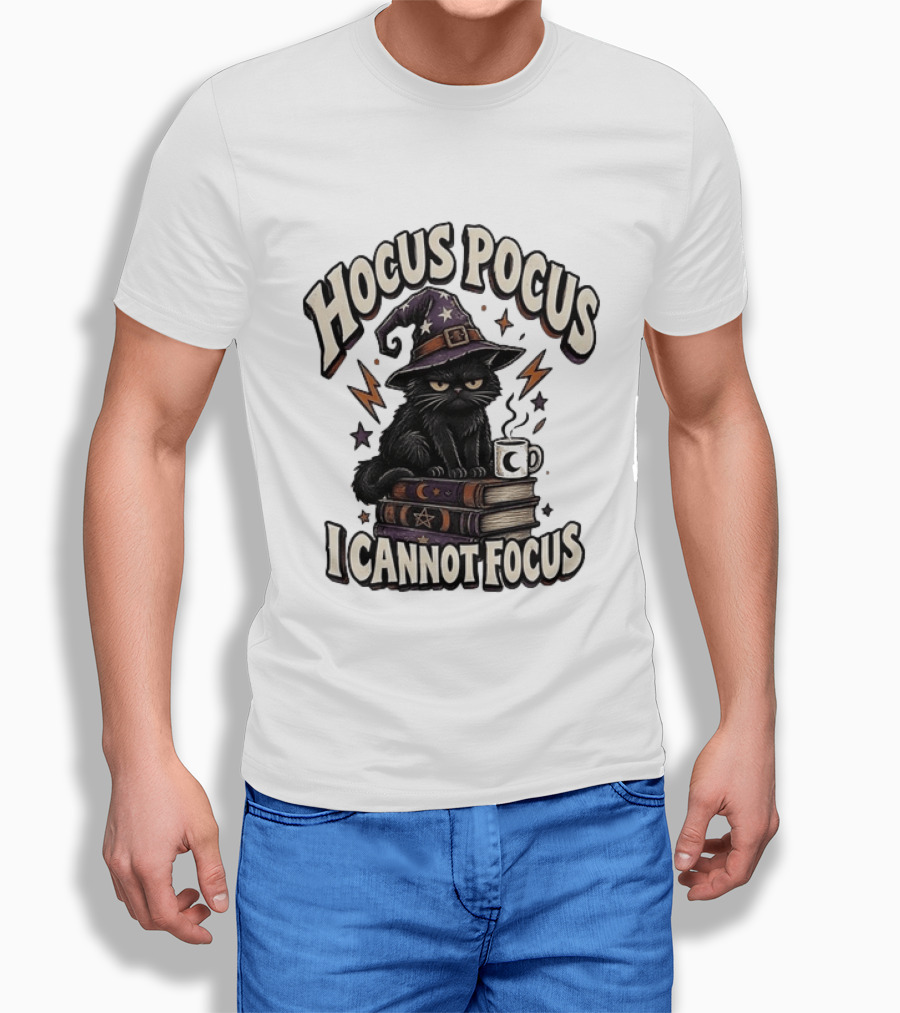Cat Witch Hat Hocus Pocus I Cannot Focus T-Shirt