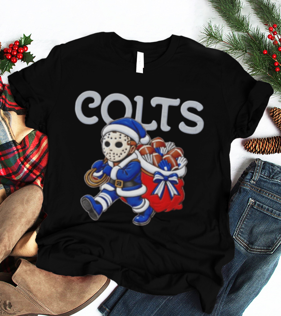 Indianapolis Football Christmas Masked Santa Horror T-Shirt