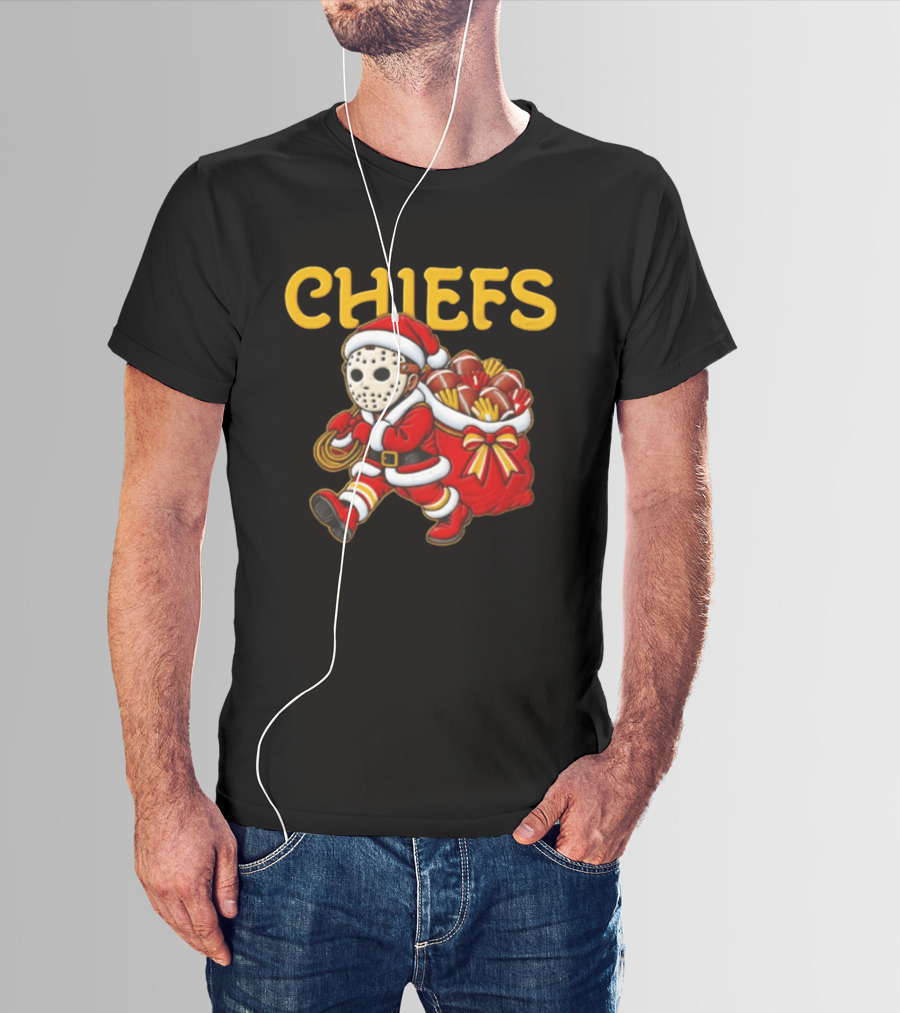 Kansas City Football Christmas Horror Masked Santa Copy T-Shirt