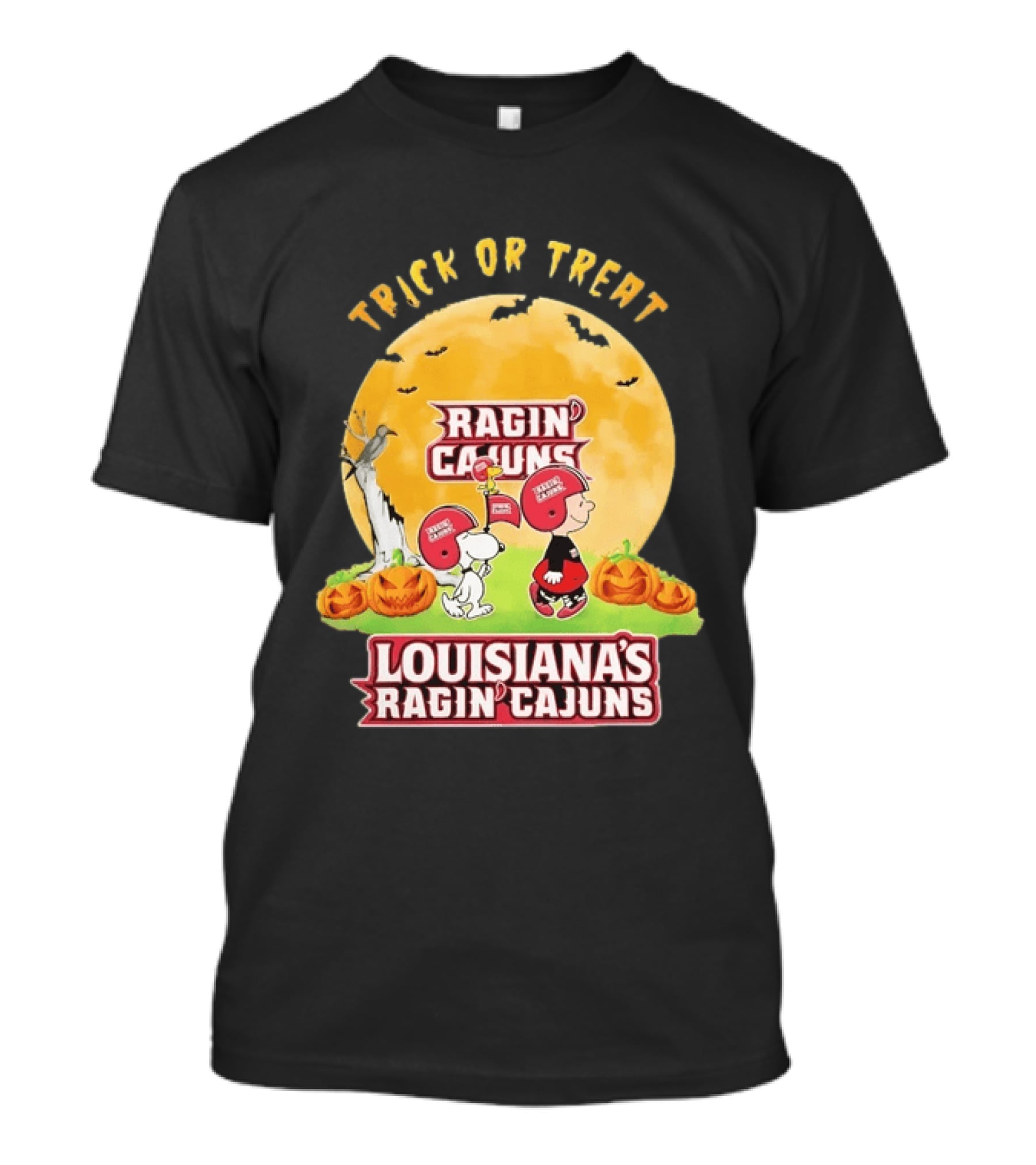 Louisiana Ragin Cajuns X Charlie Brown And Snoopy Trick Or Treat Halloween T-Shirt