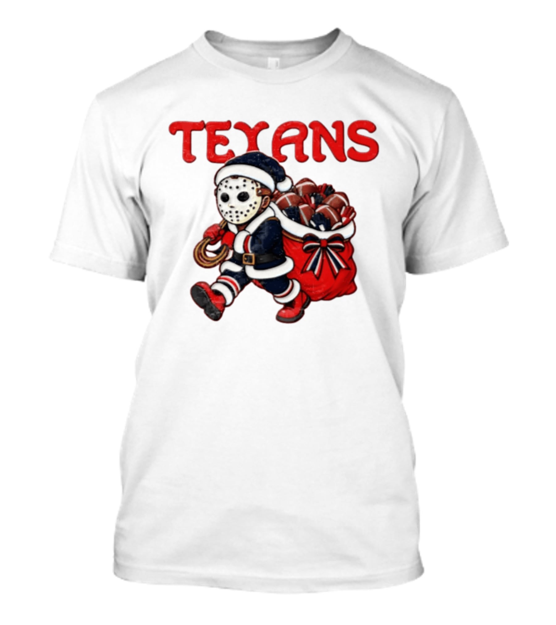 Houston Football Christmas Red And Navy Masked Santa T-Shirt