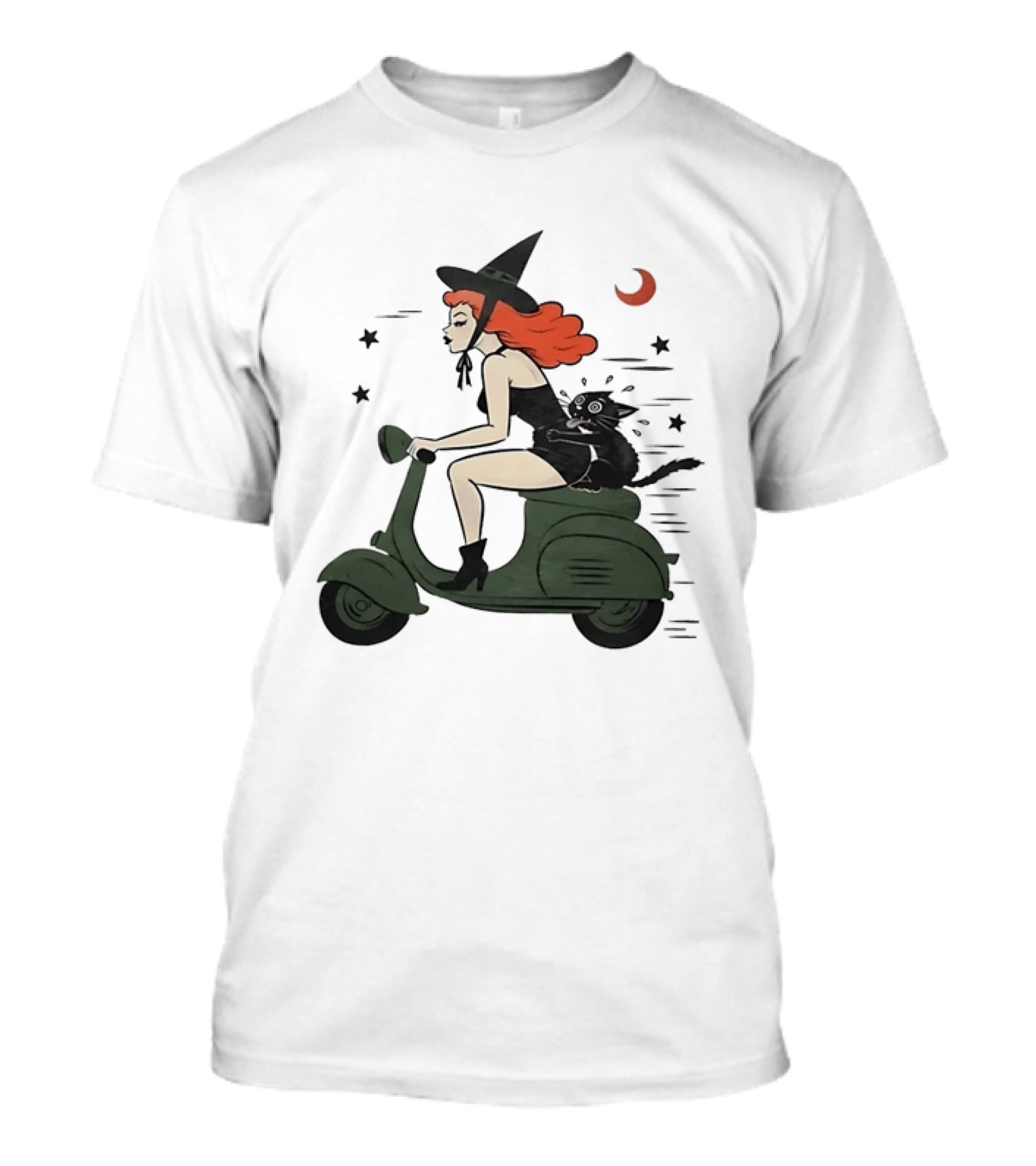 Witch Riding A Scooter With A Cat T-Shirt