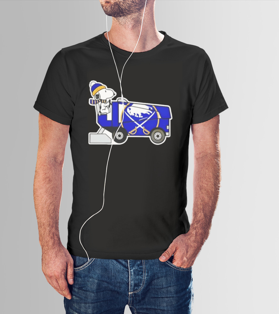 Snoopy Driving Buffalo Sabres NHL Ice Resurfacer Cartoon T-Shirt