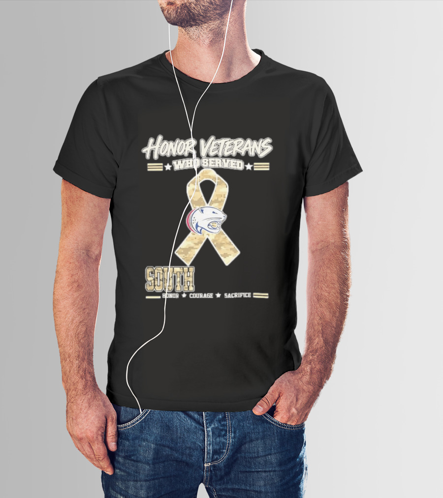 South Alabama Jaguars Honor Veterans Who Served Ribbon Courage Sacrifice T-Shirt